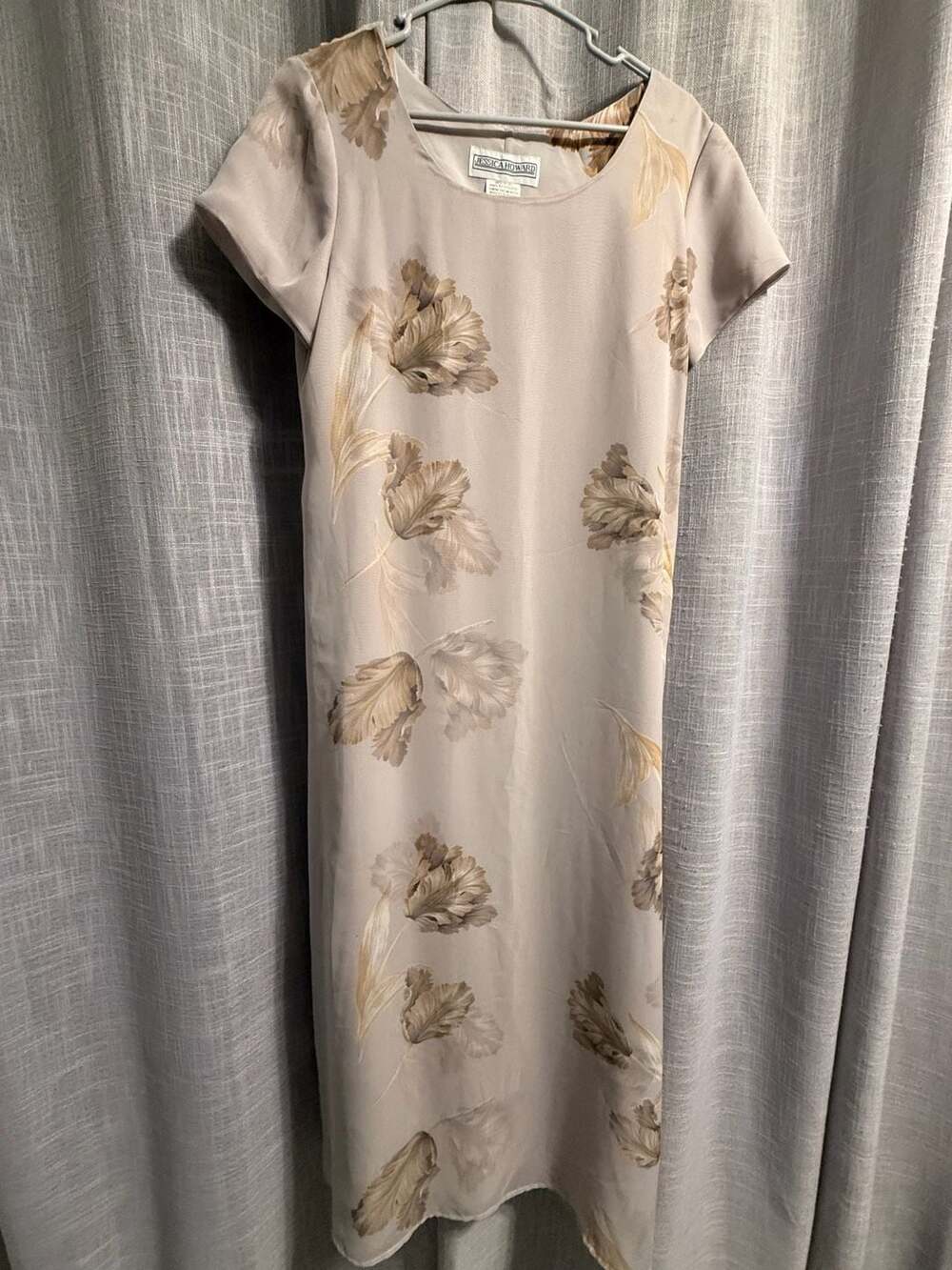 Jessica Howard Floral Midi Dress Size 12 Gray Short Sleeve